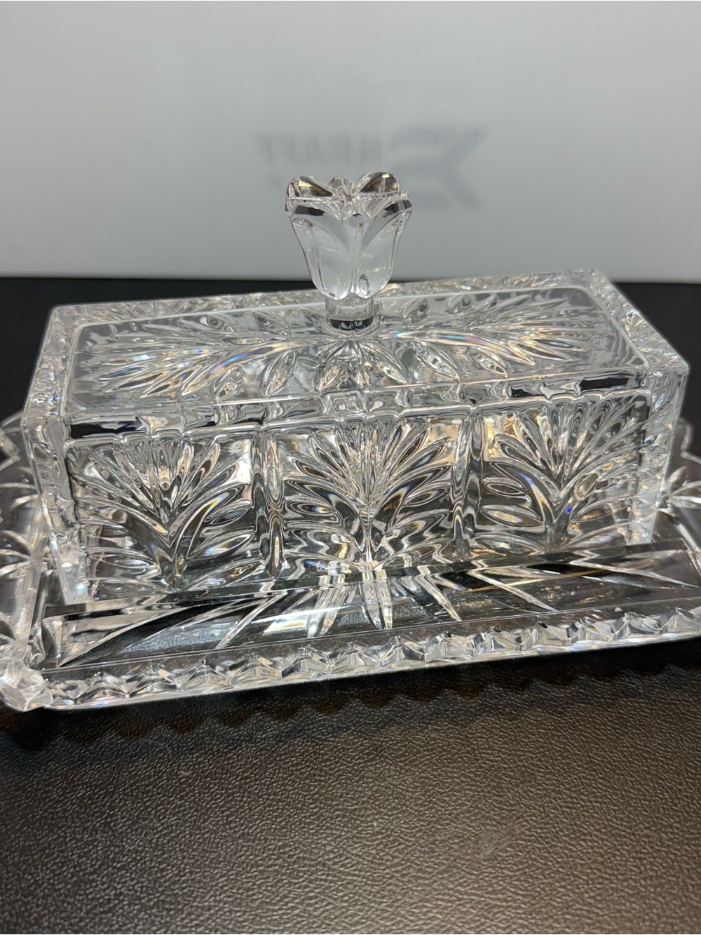 Fifth Avenue Portico Lead Crystal Glass Butter Dish with Lid